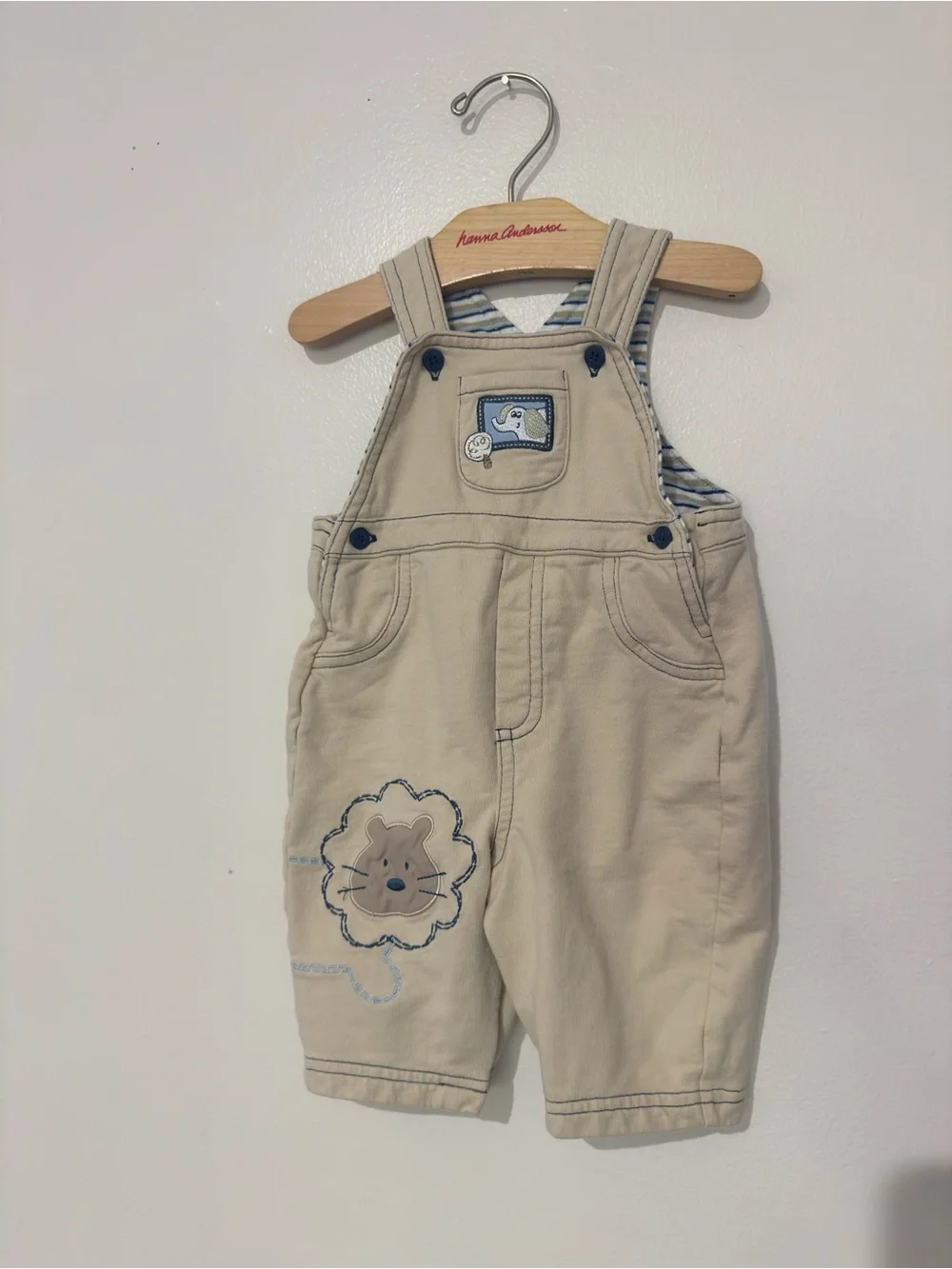Koala Kids Beige Overalls with Lion Patch